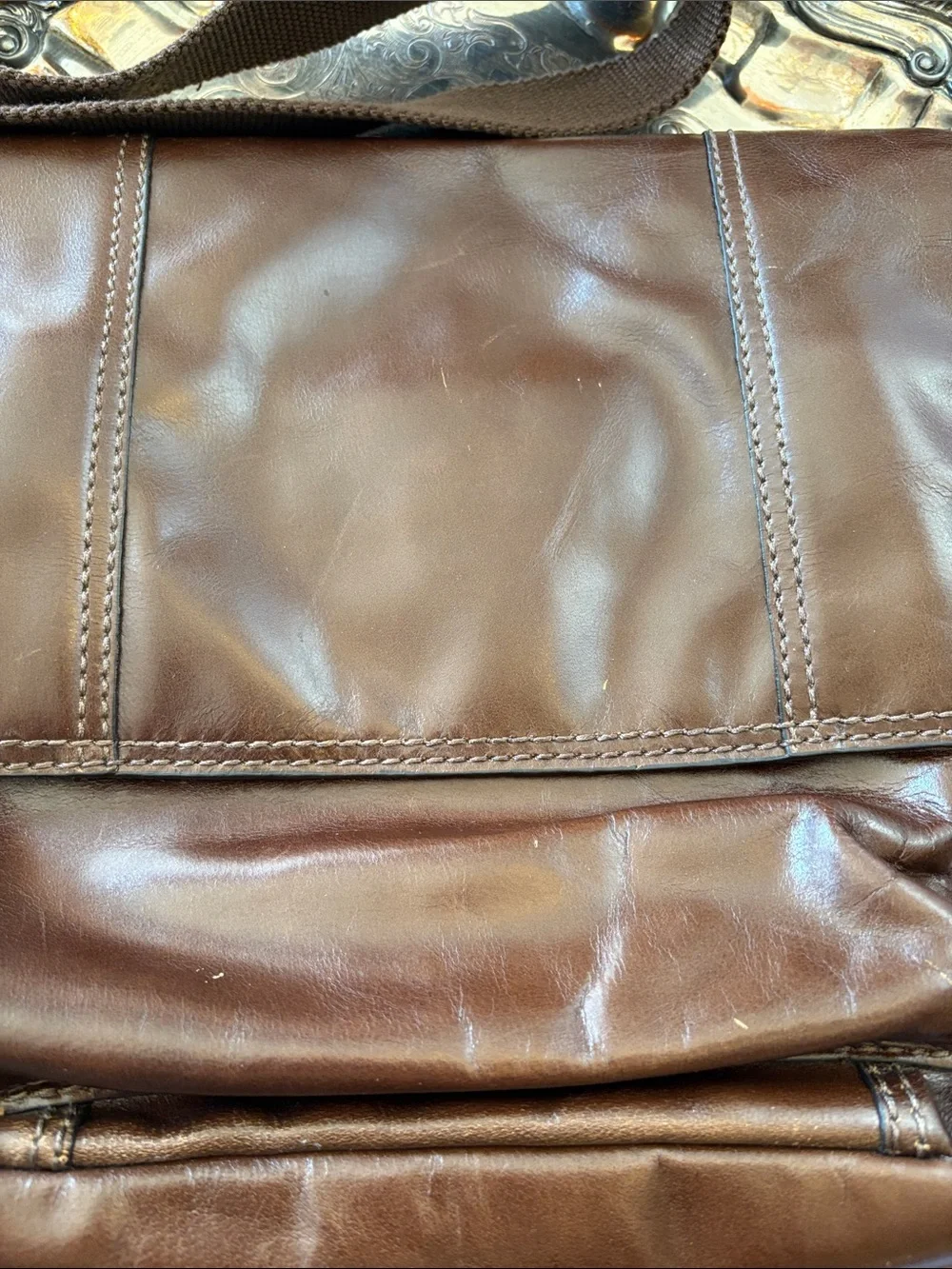 Men’s Vintage Fossil Brown Leather Messenger Crossbody Bag